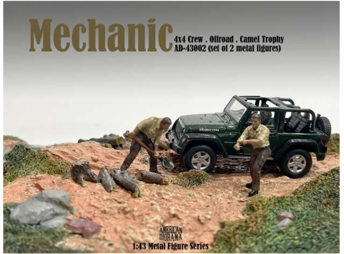 FIGURES SET 2 - 2X MAN MECHANICS CREW 4x4 OFFROAD CAMEL TROPHY, BEIGE BROWN