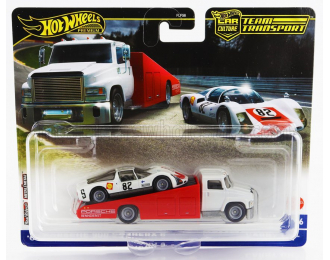 PORSCHE 906 Carrera 6 №82 Racing + TRUCK Carry On Car Transporter (1966), White Red