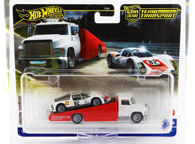 PORSCHE 906 Carrera 6 №82 Racing + TRUCK Carry On Car Transporter (1966), White Red