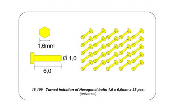 Turned imitation of Hexagonal bolts 1,6 x 6,0 mm x 25 pcs.