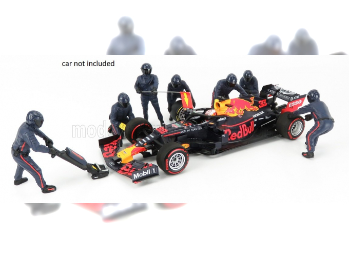 FIGURES F1 Set 1 (2020) - Diorama Pit-stop Set 7 X Meccanici - Mechanics - With Decals, Matt Blue Red