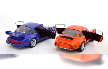 PORSCHE 911 RSR and 964 RS set with 2 modelcars orange / black and blue