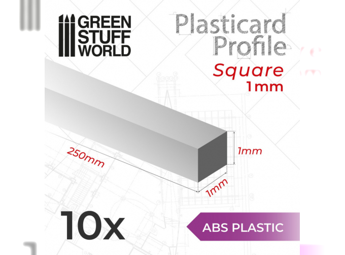 Пластиковые квадратные стержни, 1 мм / ABS Plasticard - Profile SQUARED ROD 1mm