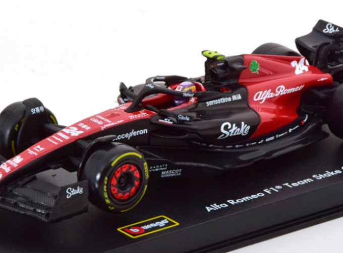 ALFA ROMEO F1 C43 Team Stake N 24 Season (2023) Guanyu Zhou - Con Pilota E Vetrina - With Pilot And Showcase - Exclusive Carmodel, Black Red