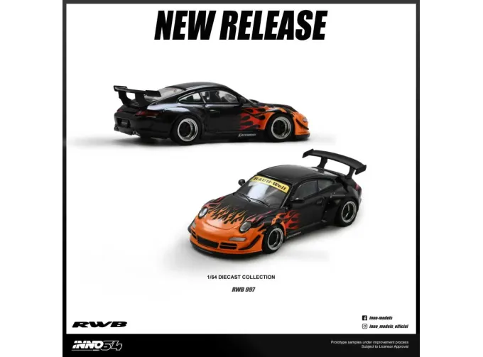 PORSCHE RWB 997, orange burning flame