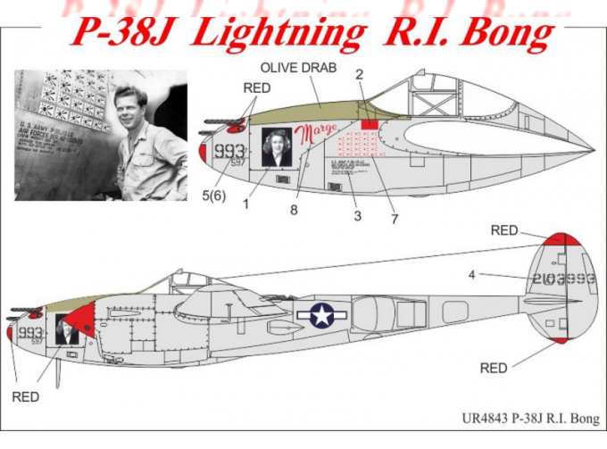 Декаль для P-38J Lightning R.I. Bong