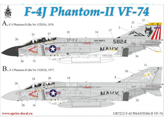 Декаль для F-4J Phantom-II VF-74, без тех. надписей