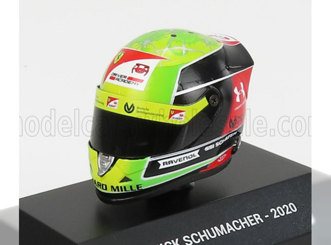 SCHUBERTH HELMET F2 Keyring Helmet Dallara Team Prema Racing N20 Season Mick Schumacher (2020) F2 World Champion, Yellow Green Red Black