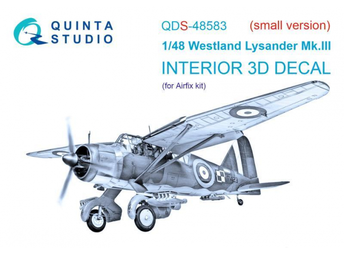 3D Декаль интерьера кабины Westland Lysander Mk.III (Airfix) (малая версия)