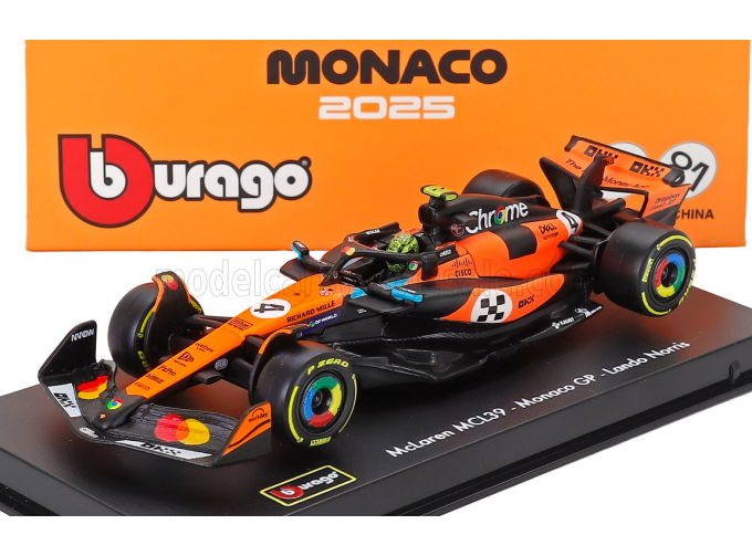 McLAREN F1 Mcl39 Team Mclaren №4 World Champion Winner Monaco Gp (2025) Lando Norris - With Pilot And Showcase, Orange Black