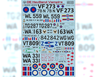 DE Havilland Vampire One seaters Wet decal