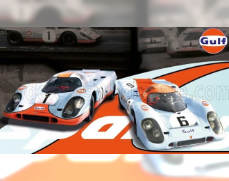 PORSCHE Set 2x 917k 4.9l Gulf №1 - №6 Racing (1970), Light Blue Orange