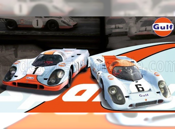 PORSCHE Set 2x 917k 4.9l Gulf №1 - №6 Racing (1970), Light Blue Orange
