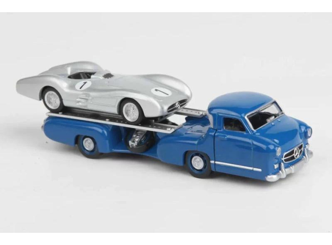 MERCEDES-BENZ racing car transporter truck renntransporter (1955) + MERCEDES-BENZ W196 spider (1955)