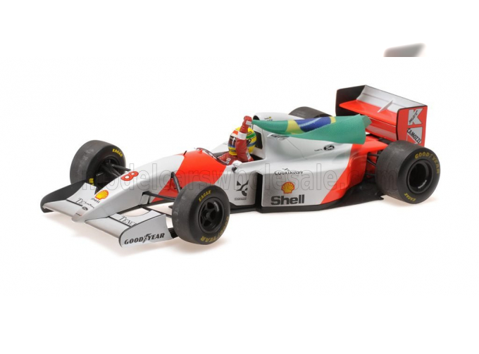 McLAREN F1 Ford Mp4/8 V8 Team Marlboro №8 Winner Australian Gp With Flag Dirty Version (1993) Ayrton Senna, White Red