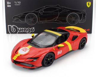 FERRARI Sf90 Stradale Hybrid 1000hp №50 24h Le Mans Livery - Con Vetrina - With Showcase - Exclusive Carmodel, Red Yellow