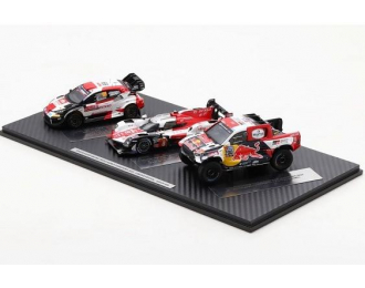 Набор из трёх моделей TOYOTA GR Yaris Rally1 Hybrid #69 / TOYOTA GR010 Hybrid #8 / TOYOTA GR DKR Hilux T1+ #200 (2023)