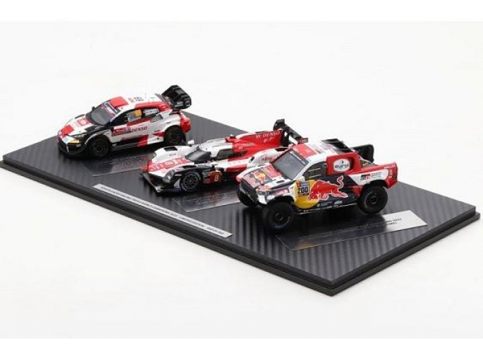 Набор из трёх моделей TOYOTA GR Yaris Rally1 Hybrid #69 / TOYOTA GR010 Hybrid #8 / TOYOTA GR DKR Hilux T1+ #200 (2023)