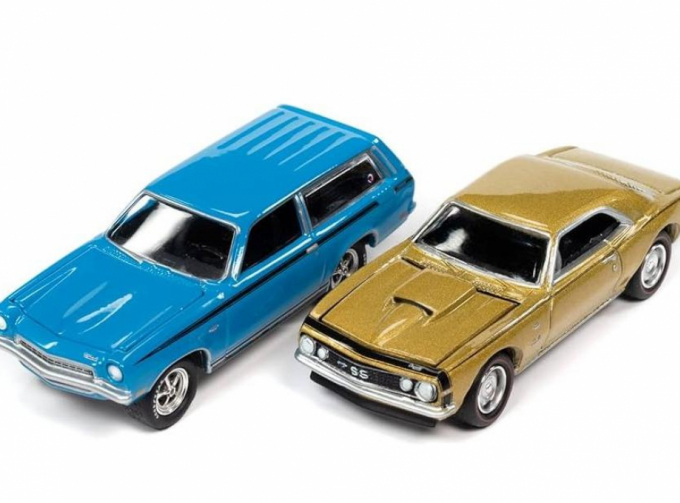 CHEVROLET Camaro SS (1967), gold , CHEVROLET Stinger Wagon (1972), blue with black stripes 