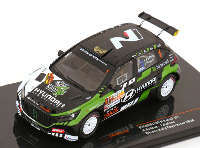 HYUNDAI I20 N Rally2 Team Brc Racing №2 Winner Rally Daybreaker (2024) Hayden Paddon - Jared Hudson, Black White Green
