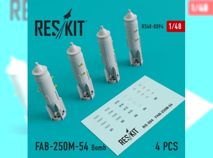 Аксессуары для моделей военной техники Бомбы ФАБ-250М-54 (4 шт) (Су-7, Су-17, Су-25, Су-24, Су-34, МиГ-21, МиГ-23, МиГ-27)