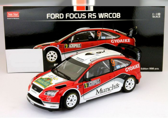 FORD Focus RS WRC08 #9 F.Villagra / J.Diaz Rally Acropolis (2009), red / white