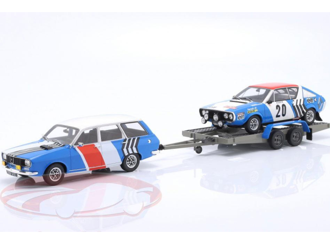 RENAULT R17 Gordini #20 Rallye Monte Carlo Jean-François Piot, Jean De Alexandris + Renault R12 Gordini Break Station wagon + Trailer (1975)