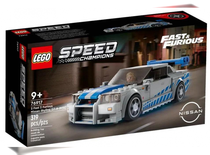 NISSAN Lego Speed Champion - Skyline Gt-r (r34) 1999 - Brian O'conner - Fast & Furious Ii (2003) - 319 Pezzi - 319 Pieces, Silver Blue