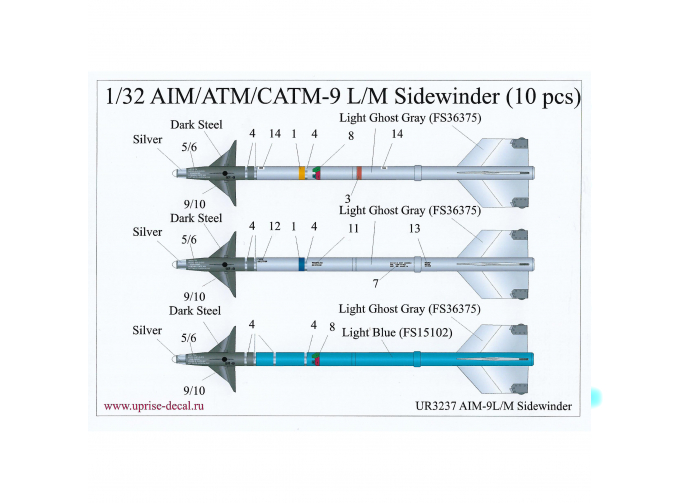 Декали для AIM-9 L/M Sidewinder, 10 pcs