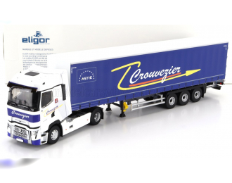 RENAULT T520 Truck Telonato Crouvezier Transports (2021), White Blue