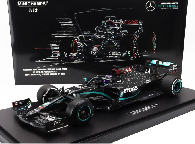 MERCEDES GP F1 W11 Eq Performance Team Amg Petronas Motorsport №44 World Champion Winner Silverstone British Gp (with Flat Tire) (2020) Lewis Hamilton - Con Vetrina - With Showcase, Black Green