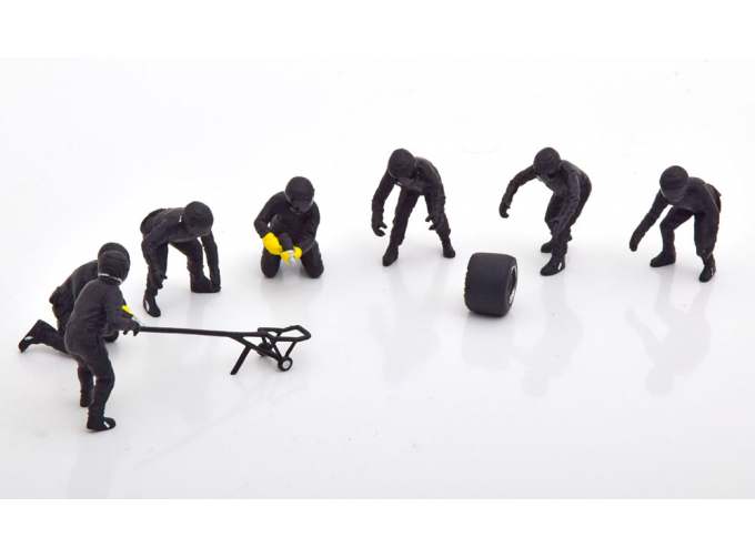 FIGURES F1 Set 2 2020 - Diorama Pit-stop Set 7 X Meccanici - Mechanics - With Decals, Black Green