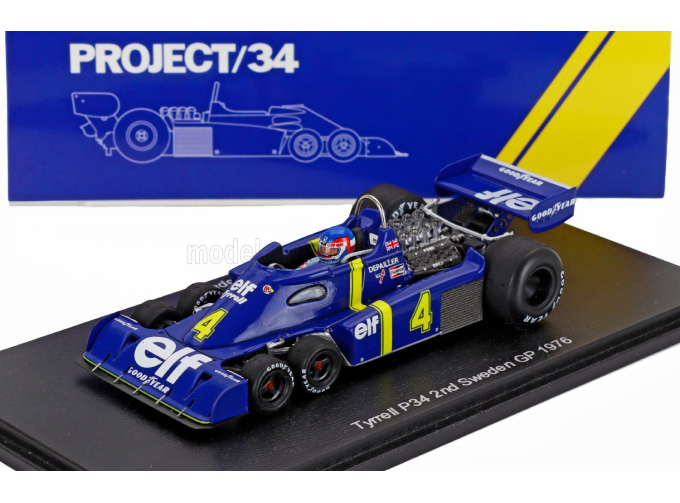 TYRRELL F1 P34 Elf 6-wheels №4 2nd Sweden Gp (1976) Patrick Depailler, Blue Yellow