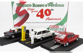 FIAT Set 3x Carlo Verdone Bianco Rosso E Verdone Movie With Gadget - 131 Panorama Sw (1981) With Furio Zoccano Figure And Sos Yellow Column + 1100d With Mimmo Figure (1981) + Alfasud With Pasquale Amitrano Figure 1981, Various