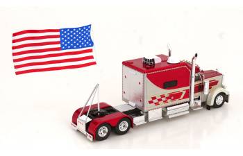PETERBILT 379 with USA flag (1997), red metallic / light-grey