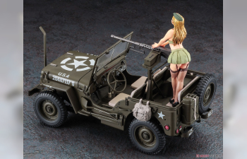 Сборная модель JEEP Willys Mb U.s 1/4 Ton 4x4 Military Utility Truck Machine Gun With Blond Girl Figure 1942