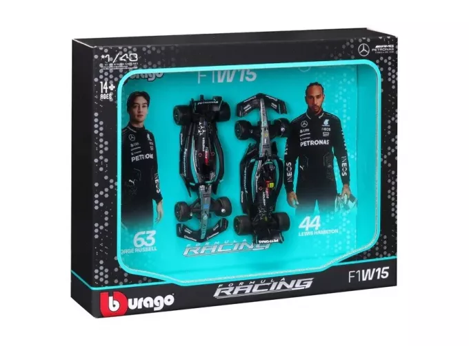 MERCEDES-BENZ GP Set F1 2x W15 Team Mercedes-amg Petronas Formula One №44 Season 2024 Lewis Hamilton + №63 George Russell, Black Silver Green