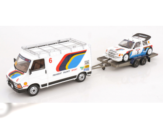 PEUGEOT TDC Rally Set mit 3 Modellen Citroen C35 Peugeot 205 GTI Trailer, Fauchille/Saby (1986)