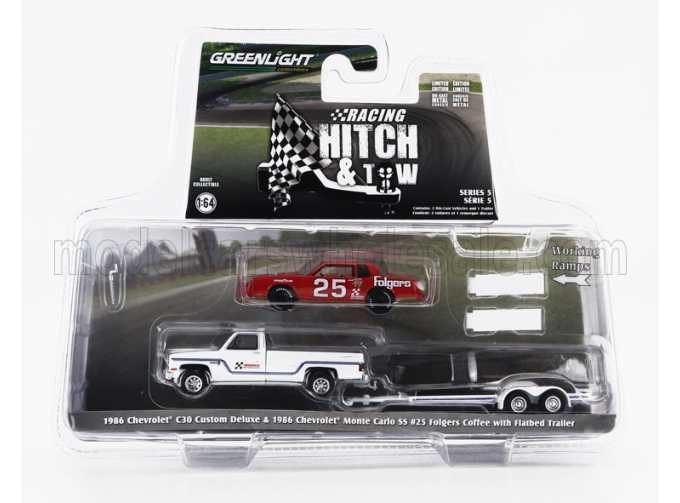 CHEVROLET C-30 Pick-up Custom Deluxe 1986 With Trailer + Monte Carlo Ss №25 Racing (1986), White Red