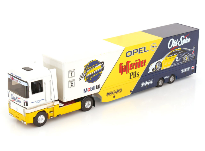 RENAULT Magnum Opel DTM race transporter, mit Zubehör, Team Rosberg Collection (1995)