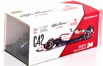 ALFA ROMEO F1 C42 Team Orlen Racing N 24 Bahrain Gp 2022 Guanyu Zhou - With Helmet And Plastic Showcase - Exclusive Carmodel, White Red Met