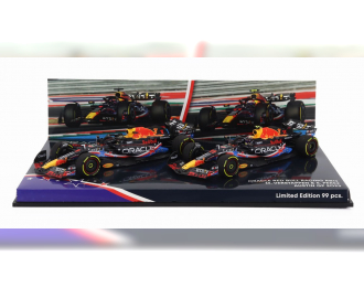 RED BULL Set 2x F1 Rb19 Team Oracle Red Bull Racing №1 World Champion Winner Austin Usa Gp (2023) Max Verstappen + №11 4th Austin Usa Gp (2023) Sergio Perez, Matt Blue Yellow Red