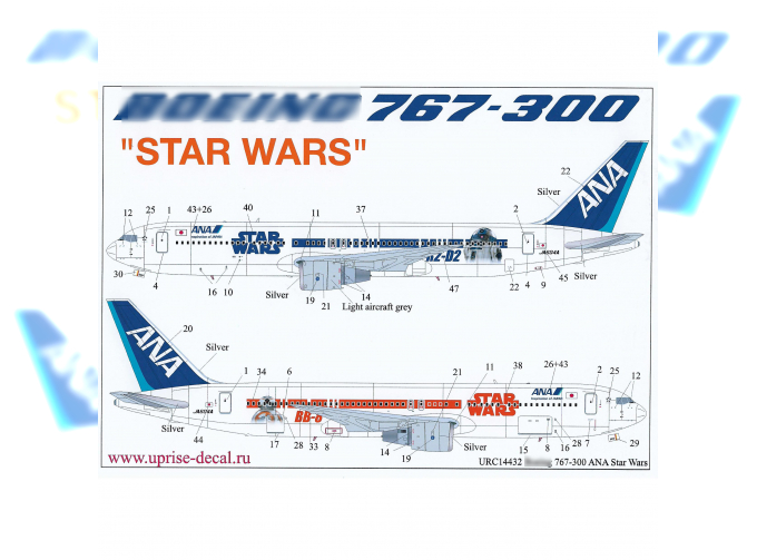 Декаль для 737-300 ANA Star Wars с полным набором тех. надписей