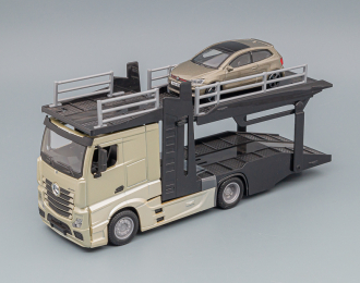 MERCEDES-BENZ Actros 2545 Gold Beige Car Transporter Truck with Volkswagen Polo Grey