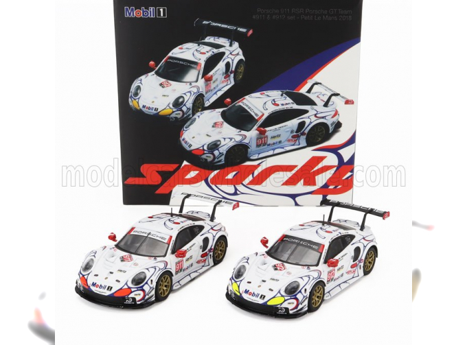 PORSCHE Set 2x 911 991 Rsr Team Porsche Gt №911 Winner Gtlm Class Petit Le Mans (2018) P.Pilet - N.Tandy - F.Makowiecki + №912 2nd Gtlm-class Petit Le Mans (2018) E.Bamber - L.Vanthoor - M.jaminet, White