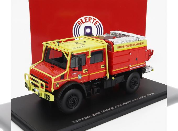 MERCEDES BENZ Unimog U5023 Double Cabine Tanker Truck Marins Sapeurs Pompiers De Marseille (1994), Red Black Yellow