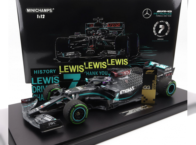 MERCEDES-BENZ GP F1 W11 Eq Performance Team Amg Petronas Motorsport N44 (with Rain Tyres - 7 Times World Champion) Winner Turkish Gp With Pit Board (2020) Lewis Hamilton - Con Vetrina - With Showcase, Black Green