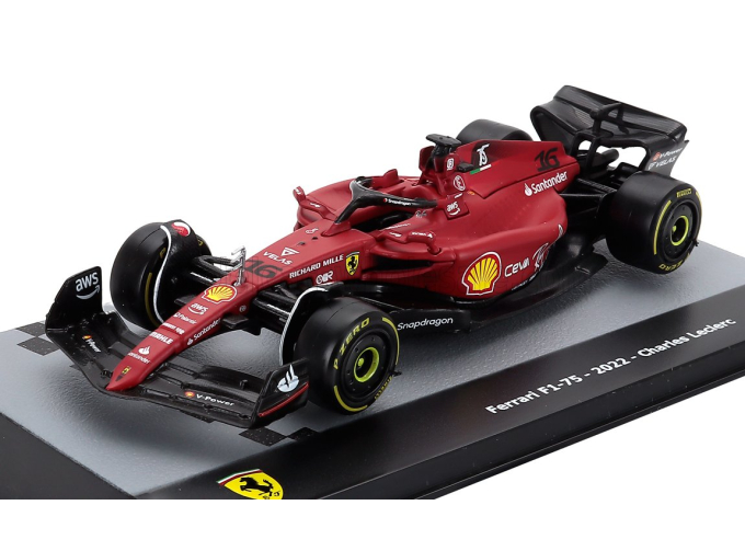 FERRARI F1-75 Scuderia Ferrari №16 Season (2022) Charles Leclerc - Con Vetrina - With Showcase, Red Black