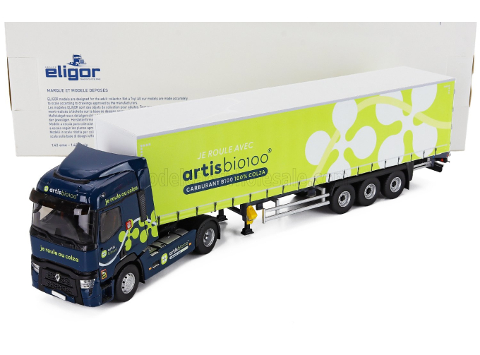 RENAULT T480 Truck Telonato Artis Bio 100 Transports (2021), Blue Green