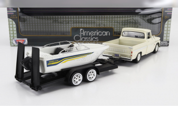 CHEVROLET C-10 Fleetside Pick-up With Trailer + Boat (1966), Cream White